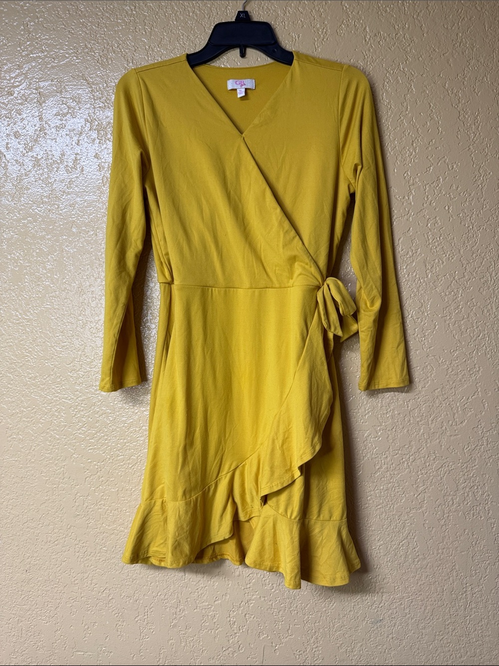 GB girls Wrap-Style Ruffle Dress - Mustard